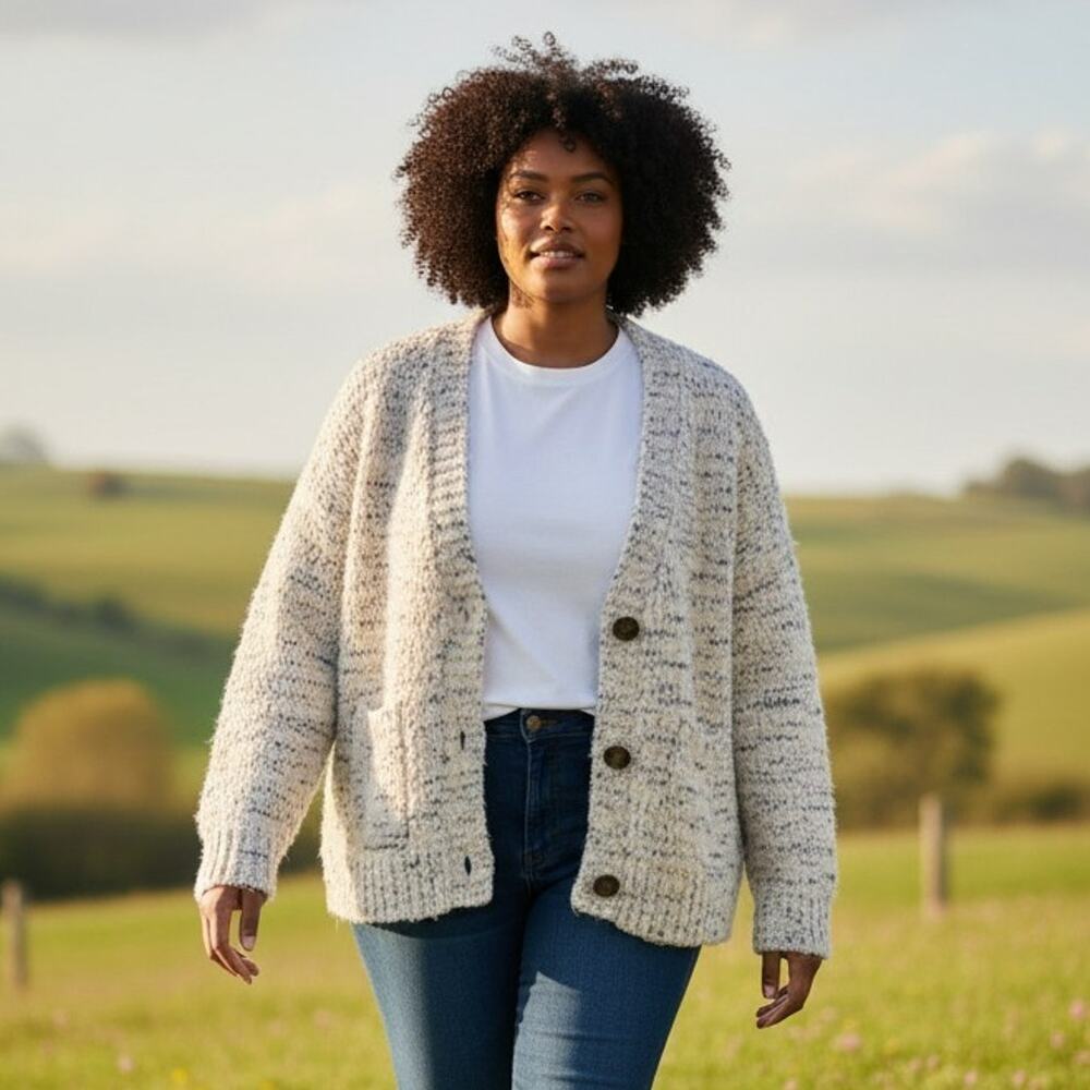 Torrid Cardigan Sweater Womens 4X White Fleck Fuzzy Button Front Knit Soft Boho